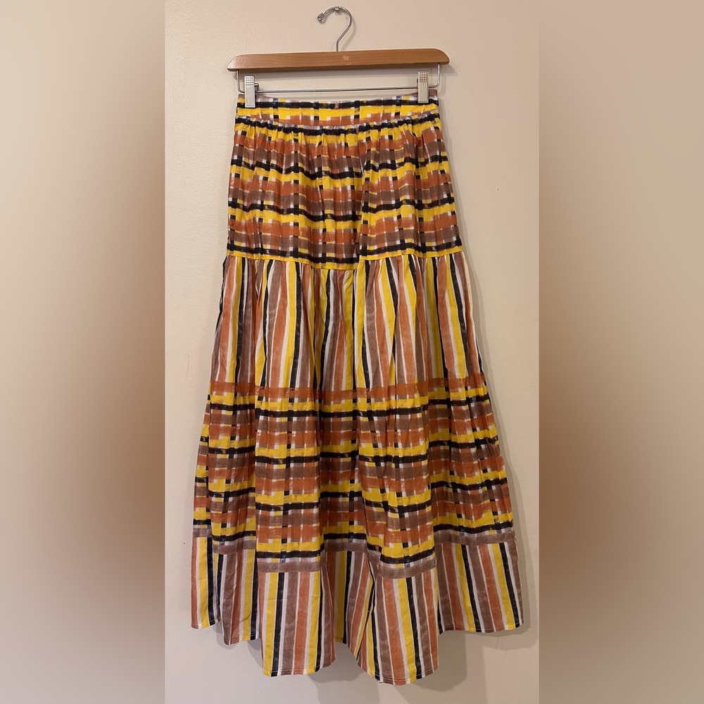 Striped A-Line Skirt in Yellow and Brown by Shift